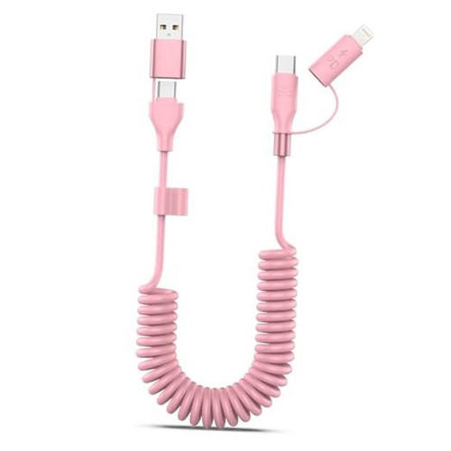 Coiled USB-C and Lightning Cable 2-in-1, 3FT iPhone 15 16 Car Charger Cord, - Picture 1 of 7