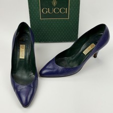Gucci Viola Purple Leather Pointed Toe Heels Sz 38 Designer Made in Italy w/ Box