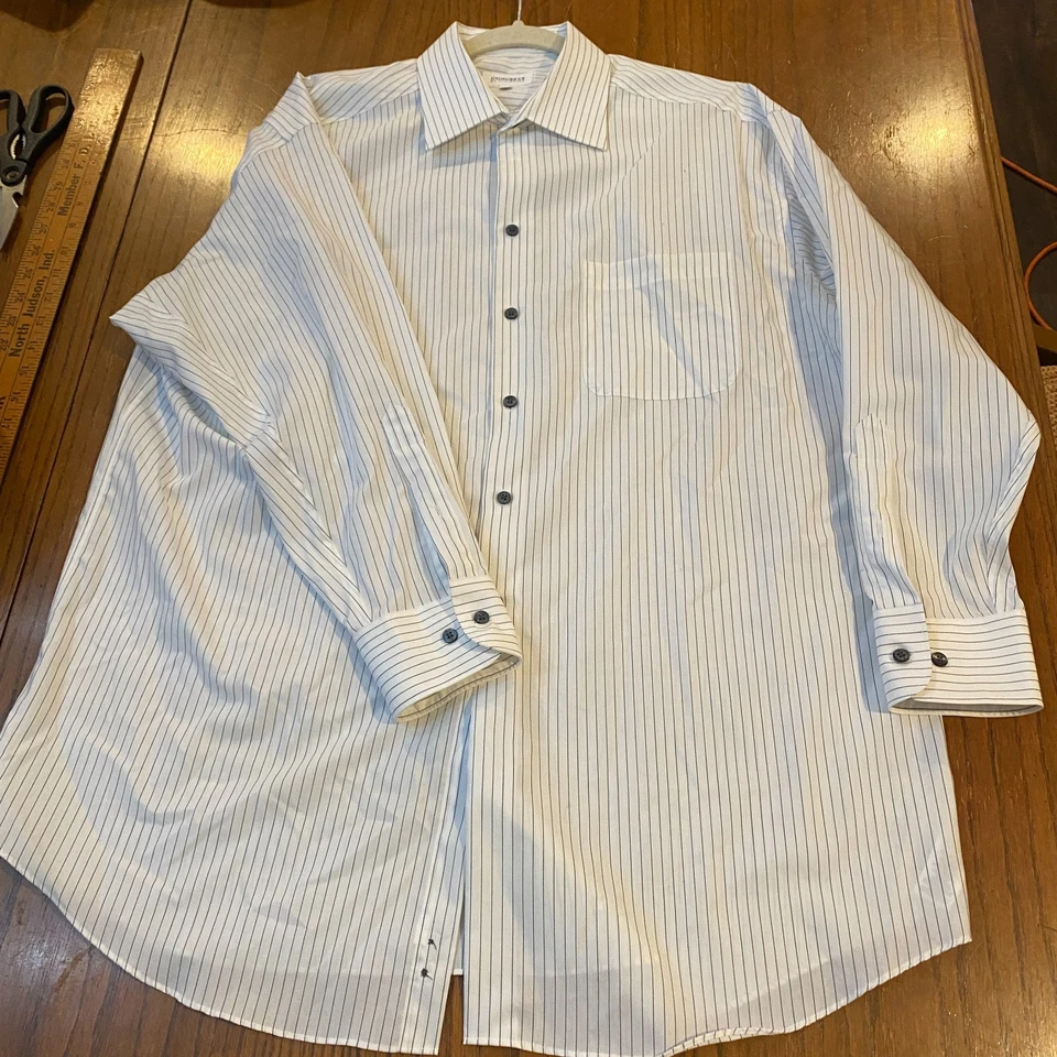 Рубашка Minimalist Concepts от Claiborne без складок белая в тонкую полоску хлопок - Изображение 3 из 4