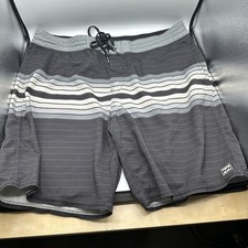 Billabong Lo Tide Tribong Board Shorts Mens 34 Gray Black Stripe Swim Trunks