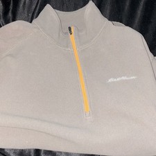 Eddie Bauer Men's Gray Fleece 1/4 Zip Mock Neck Pullover Sweater Long Sleeve L