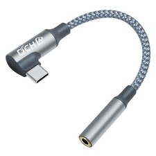 DCHAV Right Angle USB C to 3.5mm Audio Adapter angled male female, Grey