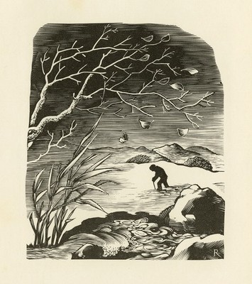 Original Master Print-A christmas card-A man in wintery landscape-Rueter-1958