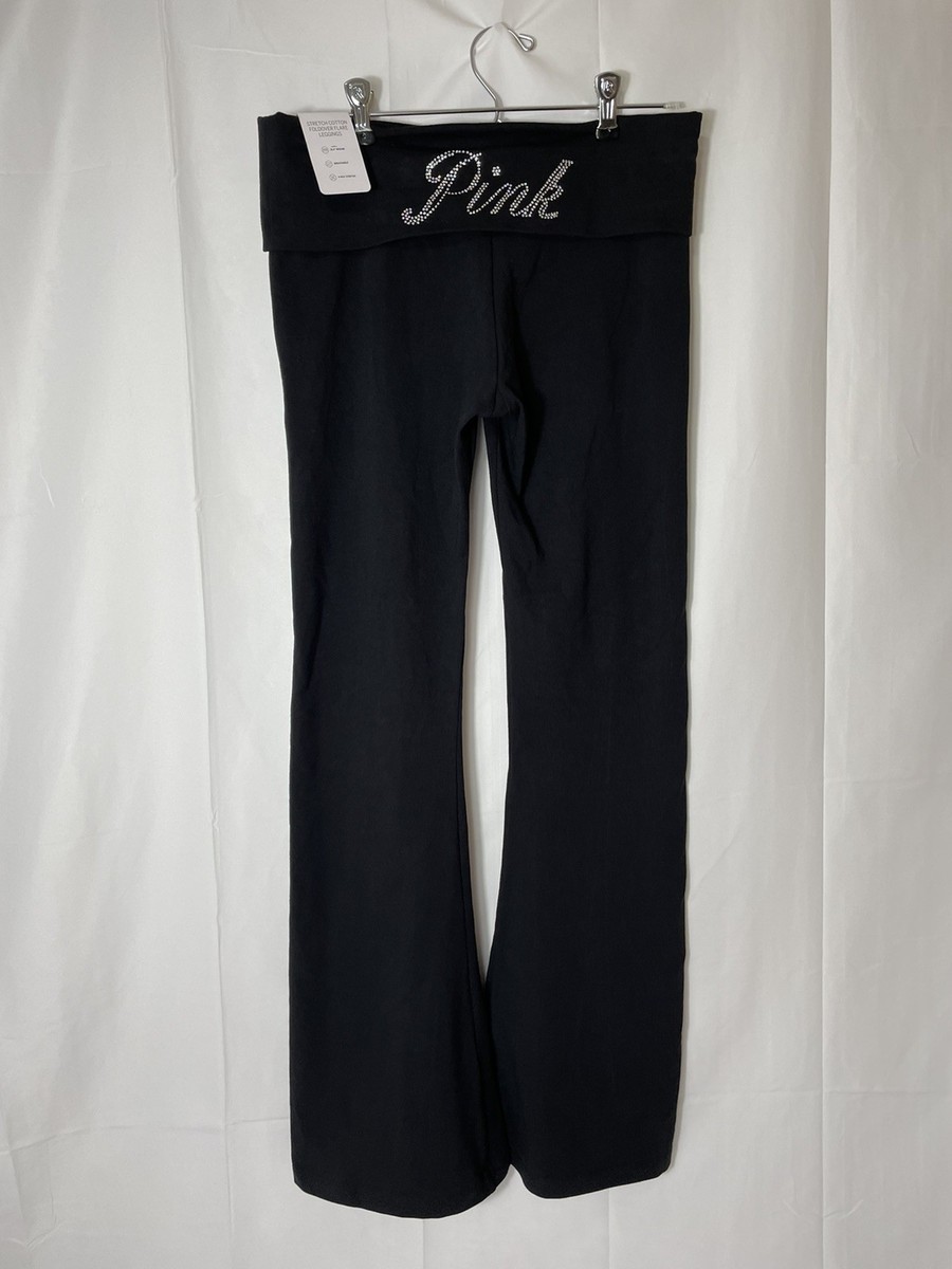 NEW Victoria's Secret PINK Black Bling Rhinestone Foldover Flare