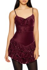 Forever 21 Tiered Velvet Mini Dress Merlot XL V-neckline