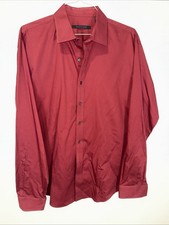 Sean John Men Shirt Burgundy Size 17.5 Collared long  Classic Slim Fit Button Up