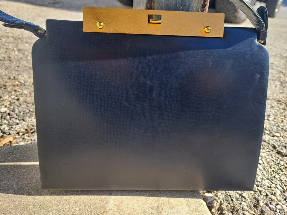 Bolso de mano y monedero de cuero negro Dr Bags de Dorian años 50 de colección (B7.1) Foto 2 de 4