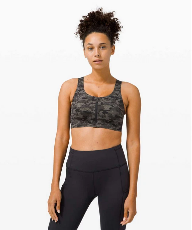 Lululemon Enlite Bra Zip Front High Support Collage Camo Mini Black Size 34E