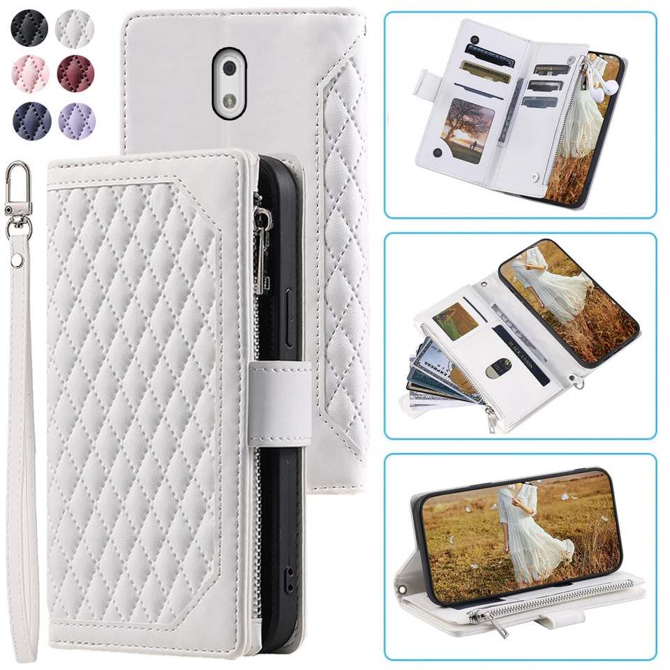 Luxury Rhombic Leather Wallet Case Zipper Flip Card Case For Nokia 3 - Image 4 of 4