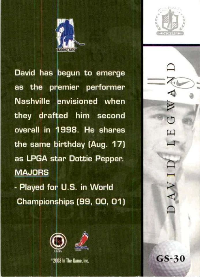 2002-03 In The Game Be A Player Signature Series Golf David Legwand #GS-30 - Image 2 of 2