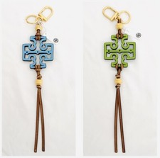 TORY BURCH Kira Tassel KeyRing Blue Azure/Green/Brown/Gold, Double View