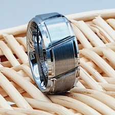 Men’s & Women’s 9mm Tungsten Engagement Ring – Silver Vertical Grooved Band