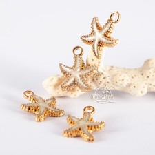 4x Schmuck Anhänger Charm Seestern Maritim Emaille Creme GlitzerInsel 00976M