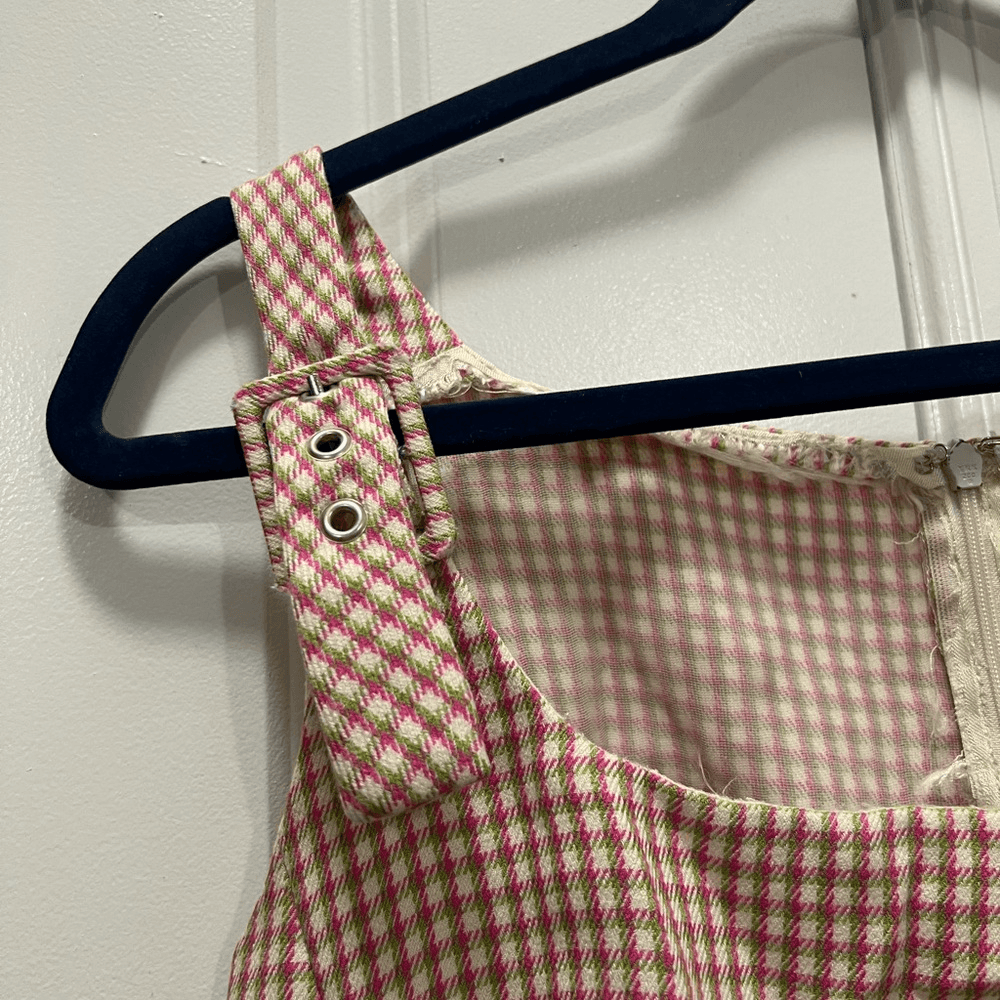 alexa chung pink houndstooth dress ALEXACHUNG Pink Houndstooth Print Buckle Sleeveless Mini Dress Women's Size 6