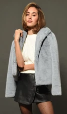 Greylin Collection “Euna” Cropped Faux Fur Jacket Glacier Blue New w/out Tags XS