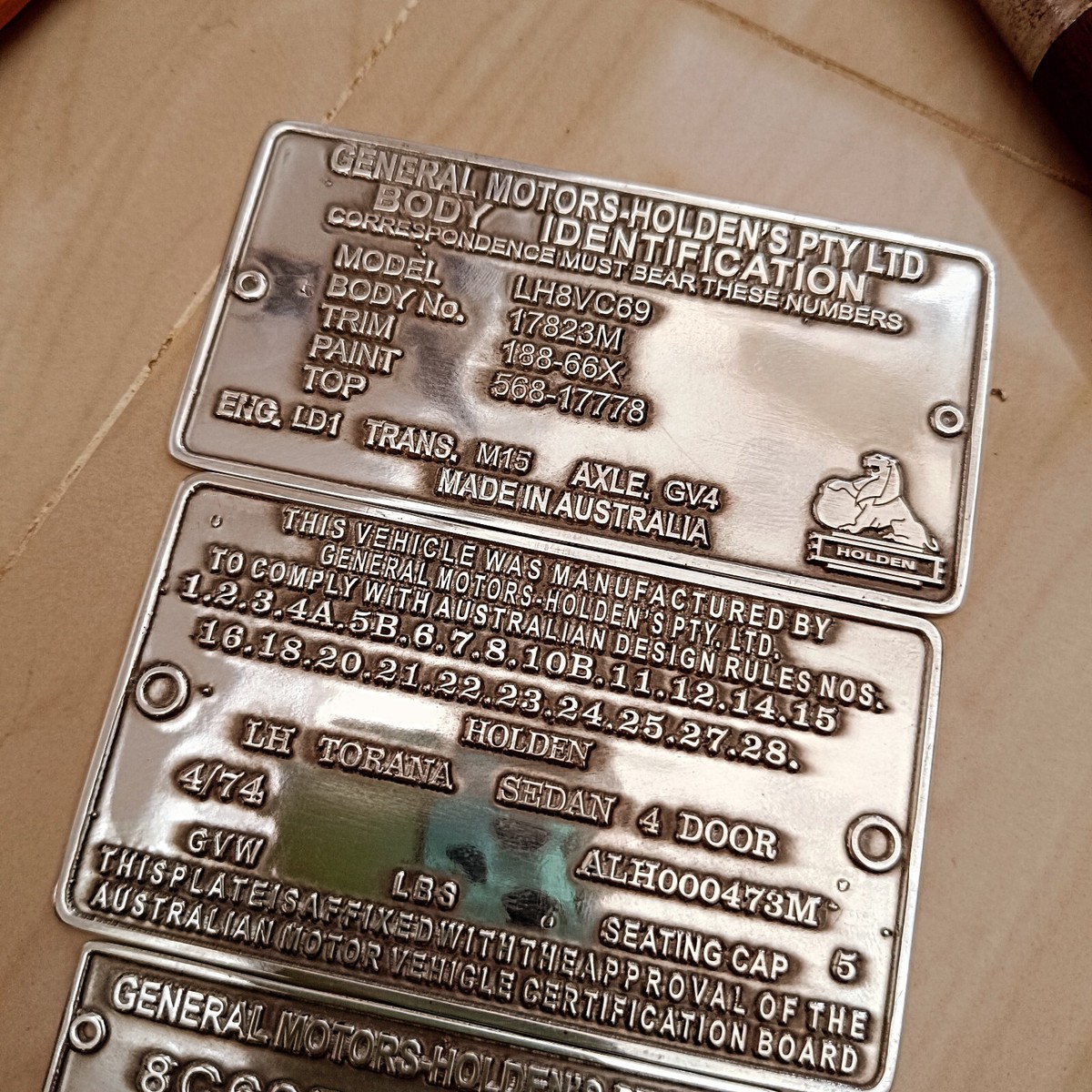 Blank Holden HT, HG, HQ Restoration Model Vin Adr Tag set (3 PCS