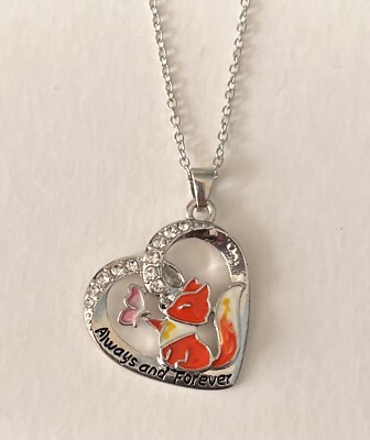 Süßer Fuchs auf Liebe Herz Anhänger Halskette silberfarben Always & Forever