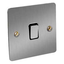 Satin Chrome 1 Gang 1 Way lightswitch Black Insert Flat Plate FS12SCB AXIOM