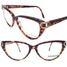 YSL Saint Laurent 5006 brown tortoise acetate cateye eyeglasses, 80s nos Italy