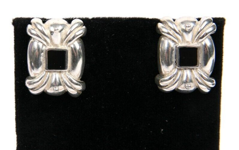 STERLING SILVER ONYX Rectangle Shape EARRINGS Sig… - image 6