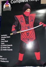 Ninja Costume Red Black Ninja Child Size Small 4-6 Ninja Halloween Costume