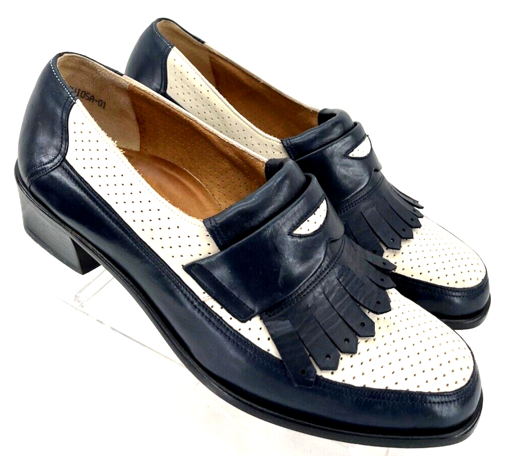 Bally Vasano Kiltie Perforated Black Heel Slip-On Loafer Shoes Women's 4.5 E