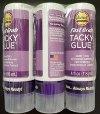 Aleene's 33141 Fast Grab Tacky Glue THREE 4 FL OZ Always Ready Bottles Lot of 3