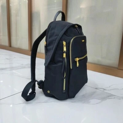 New TUMI Voyageur Halsey Backpack Black Gold Zip Leather  display picture 3