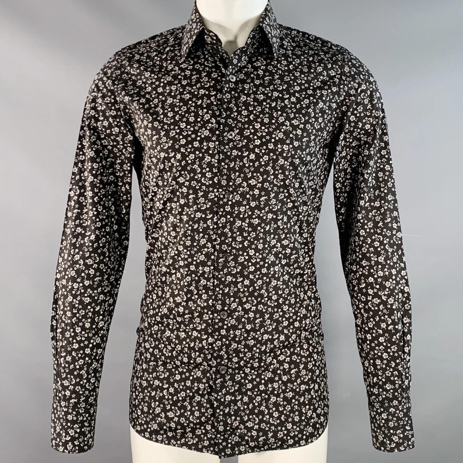 Camicia manica lunga TOM FORD taglia S nera bianca cotone floreale
