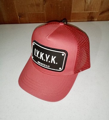 JOHN HATTER & CO I.Y.K.Y.K. Rubber Patch Trucker Cap Hat Red/Black R-1142-U00