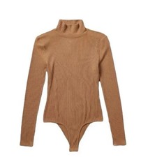 NWT Vuori Bleeker Bodysuit Caramel Turtleneck Size medium Long Sleeve Thong