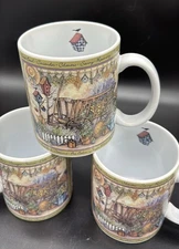 1997 Lang and Wise THE HERB WAGON Sherri Baldwin Collector Mugs Set Of 3