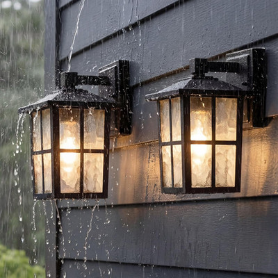 Outdoor Waterproof Patio Wall Light Fixtures Set of 2, Black E26 Socket Exterior