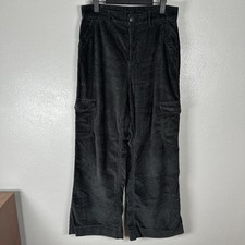 American Eagle Curvy Super High Rise Baggy Wide Leg Corduroy Cargo Pants 10 Gray