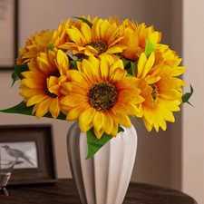 Image of Artificial Sunflowers, 10Pcs Large Single Stem Silk Fake Sunflowers Ideal for DI