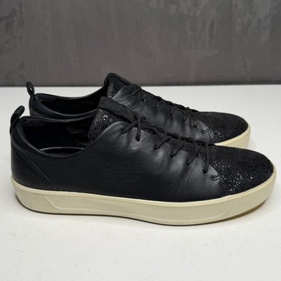 ECCO Soft 7 Sneakers Womens 9 Black Leather Low Top Textured Toe Danish Design