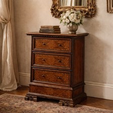 Comodino Barocco Antico Noce 3 Cassetti Italia XVII Secolo Originale