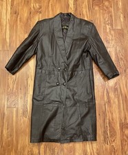 Women s Dark Brown Long Leather Trench Coat Overcoat