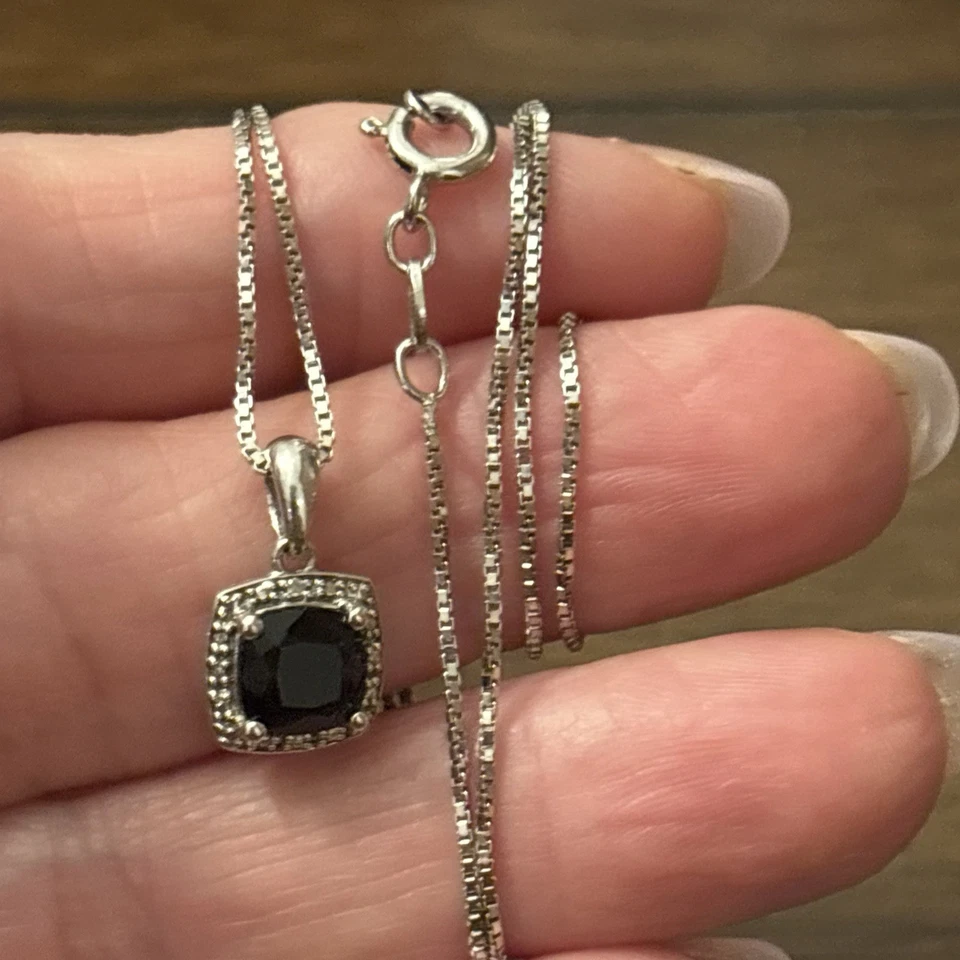 Macy’s Black Onyx & Cubic Zirconia Jewelry Set 925 Necklace, Earrings, & Rings - Image 3 of 4