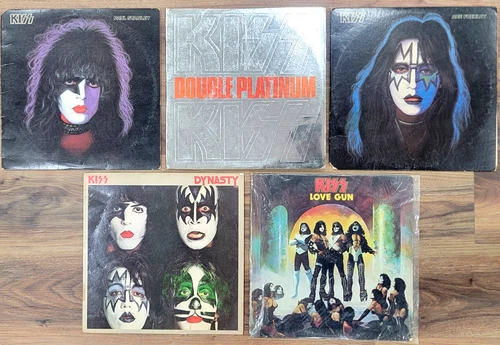 Lot of 5 Kiss Vinyl Records & Sleeves Dynasty, Double Platinum, Love Gun,....