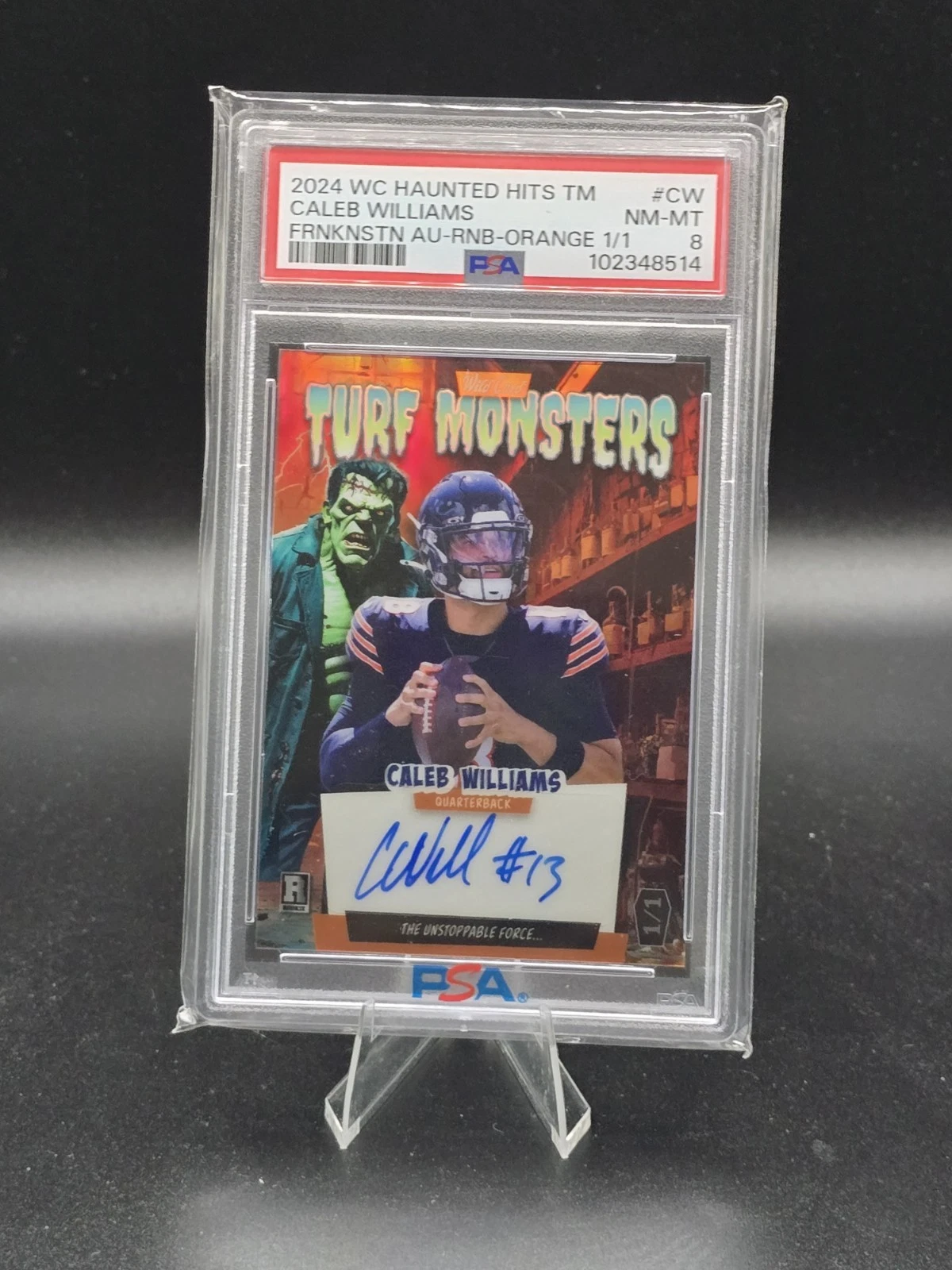 Caleb Williams Wild Card Haunted Hits Monster Hunt Hobby Turf Monsters Frankenstein Autographs #CW Rainbow Foil-Orange 1/1