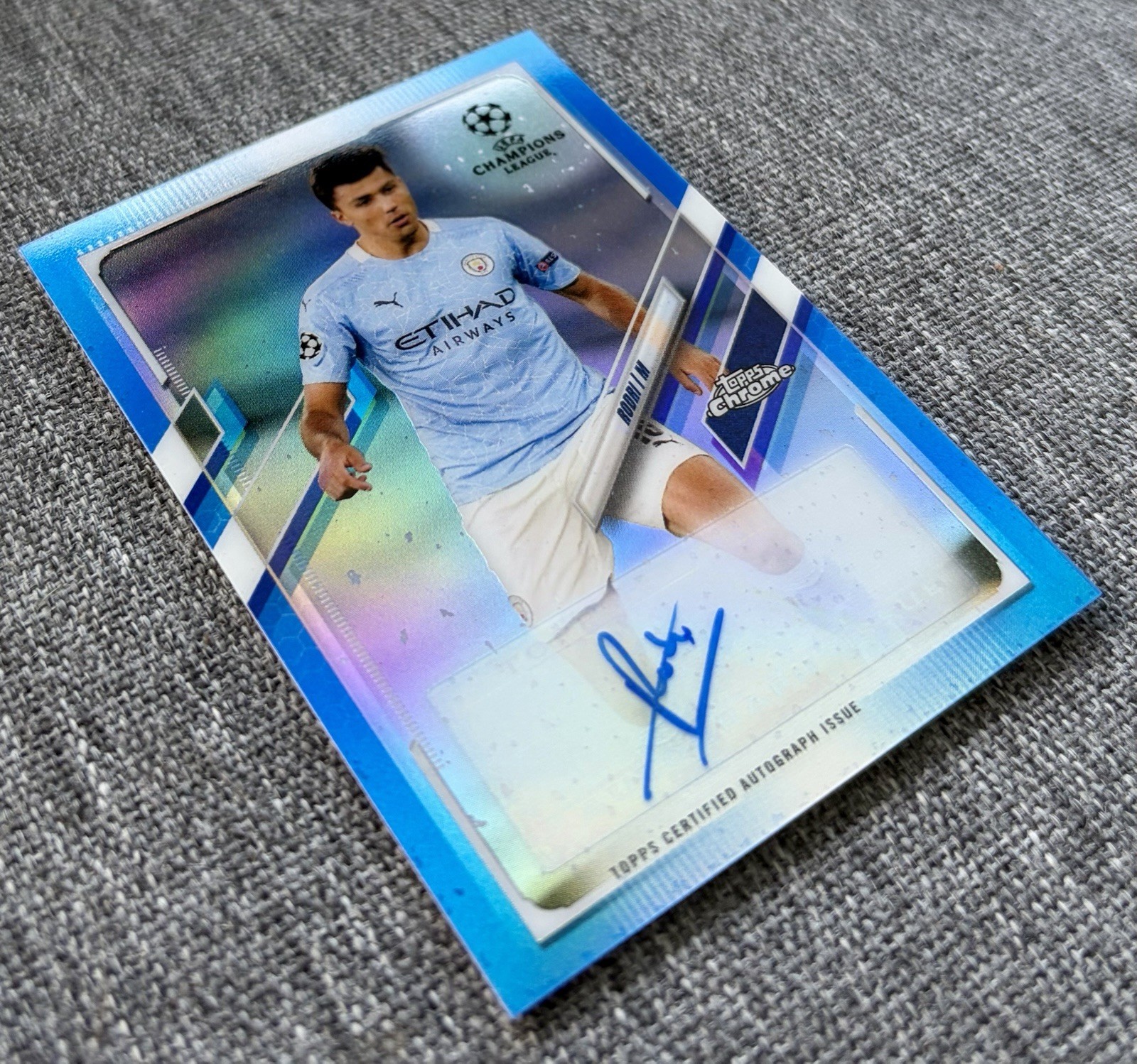 2020-21 Topps Chrome UEFA Rodri Auto Refractor Blue #/150 Man City, Spain view 2