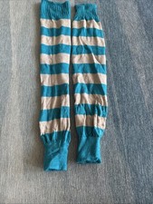 1980's Leg Warmers Acrylic Teal  Gray Stripes Dancer Boho Winter Layers VTG