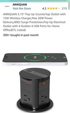 ANNQUAN Motorized Pop Up Countertop Receptacle with 15W Wireless Charger,Max 20W