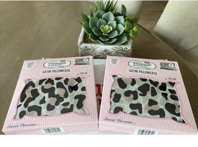 2 The Vintage Cosmetic Co. White Leopard Print Satin Pillowcase-Standard Size