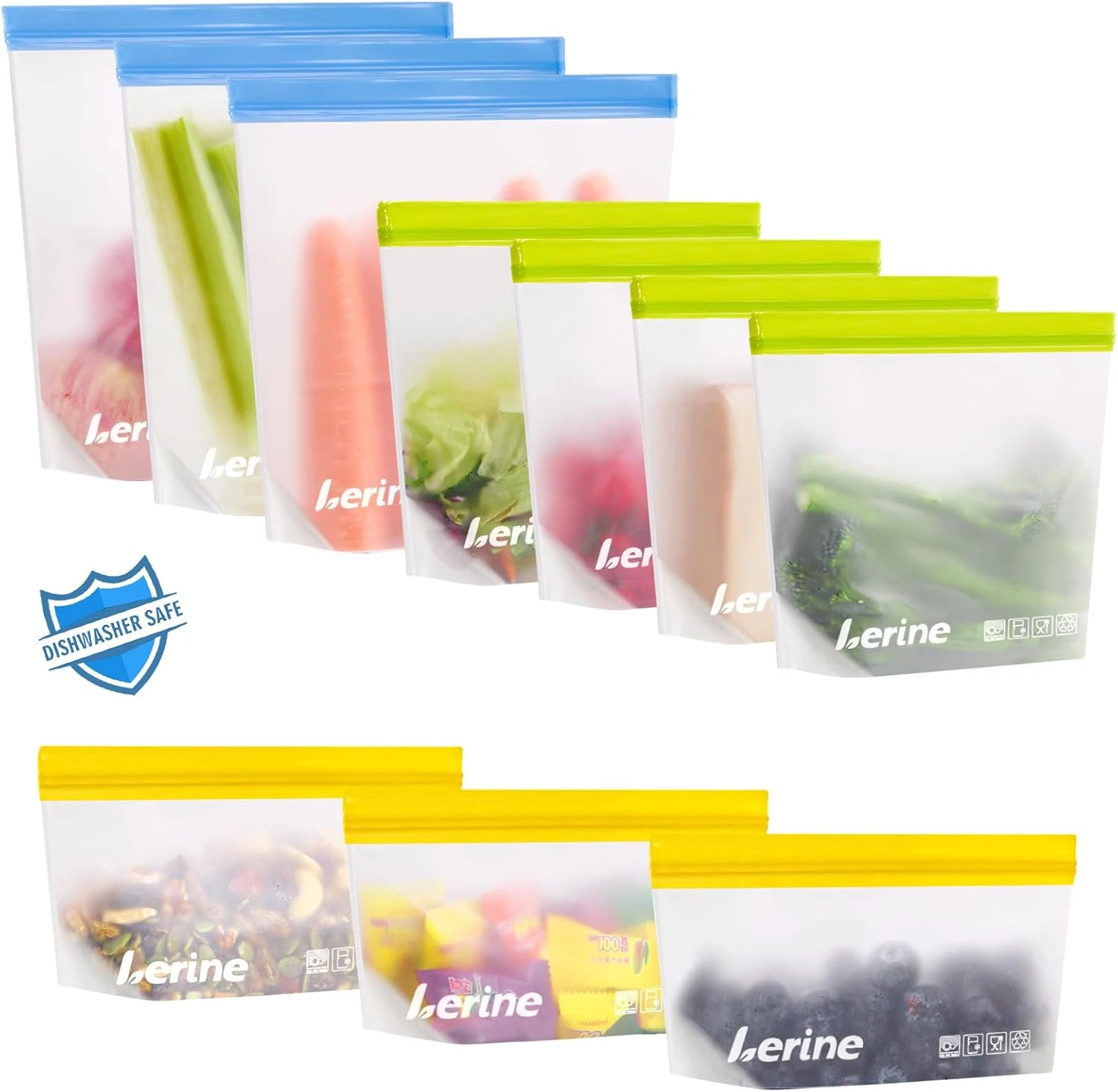 Lerine 10 Pack Stand-Up Reusable Freezer Bags, Leakproof Dishwasher Safe Food St
Opens in a new wind