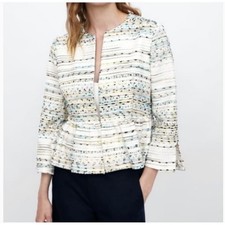 Zara Basic White Multi-Color Tweed Peplum Jacket Open Front Blazer XS
