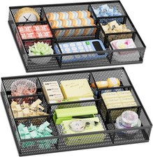 2 Pack Desk Drawer Organizer Mesh Drawer Organizer Tray W/ 8 Adjustable