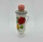 Vintage Avon Milk Glass Tea Cup Decanter Red and Yellow Roses Pink Cap
