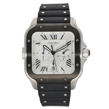 Cartier Santos De Cartier Steel Watch 41mm Grey Dial Adjustable Rubber Strap